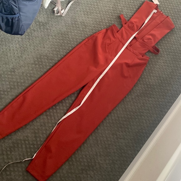 House Of CB, 'Alexis' Rust Extreme Plunge Crepe Jumpsuit - Picture 5 of 11